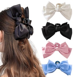 4 Pack Satin Bow Claw Clips for Women, Bow Nonslip Hair Clips, Ideal for Both Thick and Thin Hair Bowknot Aesthetic Hair Accessories