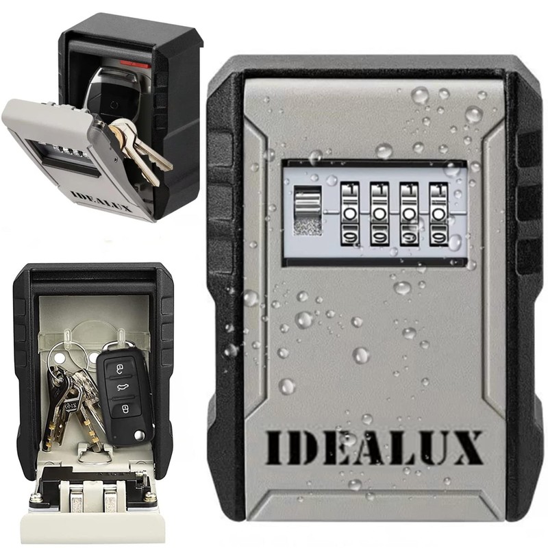 IDEALUX Key Box, Metal Grey Keylock Box Wall Mounted, Portable