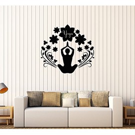 DesignToRefine Vinyl Wall Decal Yoga Hinduism Meditation Pose Floral Art Stickers (592ig) Dark Green