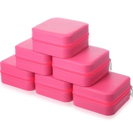 Hillban Bridesmaid Gifts Jewelry Box with Mirror, PU Leather Small Travel Jewelry Case Organizer Storage for Women Girls(Rose Red,6 Pcs)