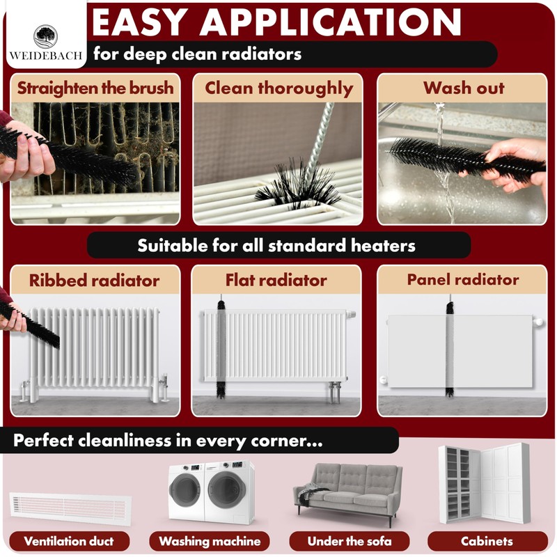Weidebach® Radiator Bristle 50in / 30in Long, Nylon Bristle, Radiator