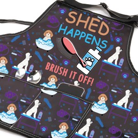 MYSOMY Dog Grooming Apron Waterproof with Pockets Dog Groomer Gifts Dog Hairdresser Apron Pet Grooming Apron Dog Groomer Smock (Brush it Apron3)