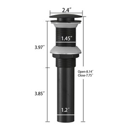 Homevacious 1 5/8" Bathroom Faucet Vessel Vanity Sink Pop Up Drain Assembly Stopper Fits Bathroom Standard Sink Hole 1-1/2" to 1-3/4" Matte Black Plug Without Overflow Push & Seal