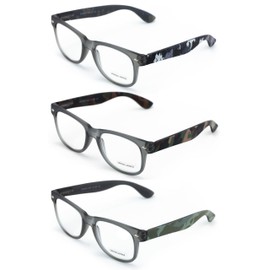 V.W.E. 3 Pairs Matte Military Camouflage Print Comfortable Classic Reading Glasses - Spring Hinge Readers (3 Pairs Assorted, 3.50, x)