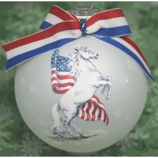 H599 Hand-made Christmas Ornament -horse rearing white mustang USA American