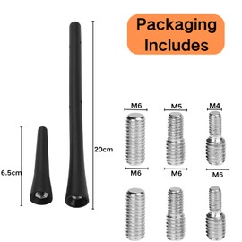 2 x Car Antenna Short Rod Antenna Universal of 6.5 cm and 18 cm with 6 Connection Screws of M4 M5 M6, FM/AM/DAB Mini Car Radio Antenna with Reinforced Reception for All Cars