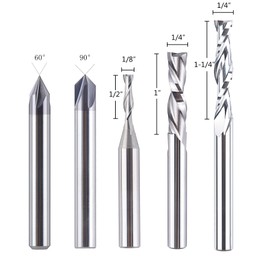 SpeTool - Juego de 5 brocas de enrutador CNC para cabida, vástago de 1/4 pulgadas, ranura en V para carpintería, ranura de grabado para principiantes