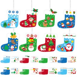EZdhuawuse Christmas Stockings Craft Kits - 123Pcs Christmas Stocking DIY Sticker Ornaments for Kids, Make Your Own Xmas Craft Paper Stockings, DIY Christmas Ornaments Kits for Tree Wall Door Hanging