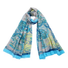 TrendsBlue Premium Large Vintage Cars & Wheels Print Fashion Scarf Wrap, Light Blue