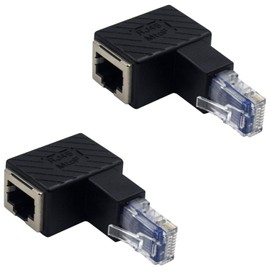 Duttek Adaptador Ethernet de 90 grados, adaptador extensor Ethernet RJ45 macho a hembra, Ethernet Cat5e/Cat6 RJ45, para módem, router, PC, impresora de red, portátil, LAN, interruptor, etc. Paquete de 2