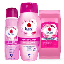 Benzal Odor Block Kit Shampoo Íntimo + Toallitas + Desodorante Íntimo, Tecnología Odor Block, Hipoalergénico, Suave y Refrescante