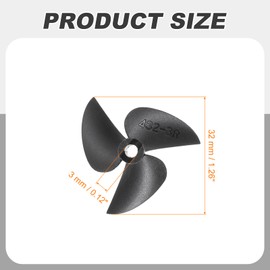 sourcing map 1 Set RC Boat Propeller, 3 Blades Propellers 3mm Hole Dia 32mm OD 1.4mm Pitch CW/CCW Clockwise Rotating Drill Propeller for RC Boat, DIY Ship Model, Black