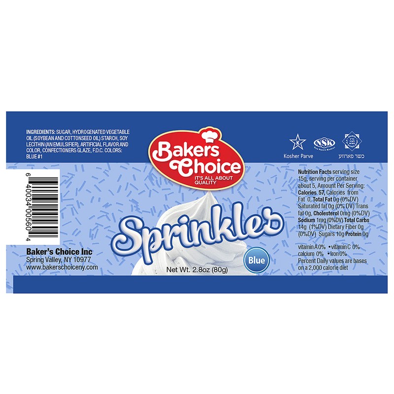 Baker’s Choice, Blue Sprinkles, Dairy-free, 2.8 oz