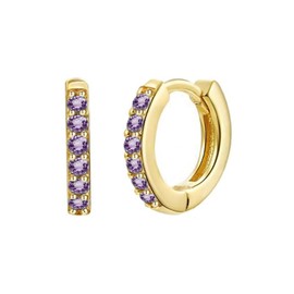 6MM Tiny Small Gold Hoop Earrings With Purple Cubic Zircon Hoops Gold Plated Hoop Earrings Hypoallergenic Gold Cartilage Earring Gold Sleeper Hoop Earrings For Women Gold Gift For Girls 2PCS
