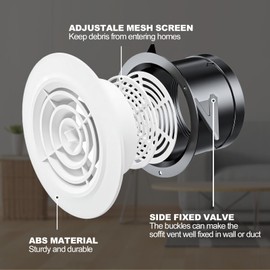 Soffit Vents 4 Inch Adjustable Round Air Vents ABS Louver Grille Cover White Air Exhaust Vents for Bathroom Hotel School Office Ventilation (100mm)