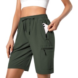 Women's Lightweight Hiking Cargo Shorts Quick Dry Athletic Shorts for Camping Travel Golf with Zipper Pockets Water Resistant