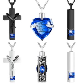 Fumete 6 Pcs Ashes Necklace Urn Jewelry for Human Ashes Memorial - Men & Women Pendant(Dark Blue)