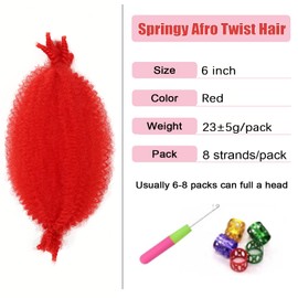 QANSFA Spring Twist Hair 6 Inch 7 Packs Afro Kinky Twist Hair Pre Fluffed Marley Twist Braiding Hair for Passion Twist Hair Soft locs Crochet Hair for Black Women (6inch, red-7)
