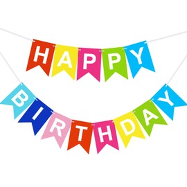 DomeStar Rainbow Happy Birthday Banner, Colorful Birthday Decorations - Flag Sign Garland for Women Girl Party, DIY Hanging Reusable Party Backdrop