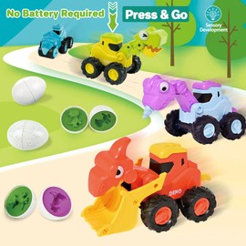 IIROMECI Press and Go Car Toys for Toddlers 1-3, Baby Dinosaur Truck & Dinosaur Eggs, Infant Play Vehicle Set Push Go Friction Car Toys for 1 2 3 Year Old Boys Girls Birthday Gifts
