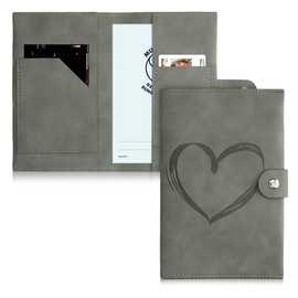 kwmobile Cover for Mother/Child Passport Made of Faux Leather in Nubuck Leather Look - Cover for Austrian Maternity Log with Extra Compartments - Heart Brush Grey, gray, Heart Brush 22