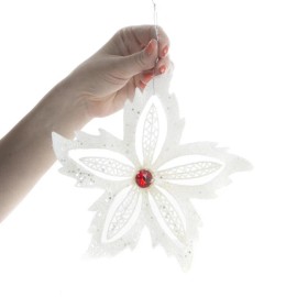 Factory Direct Craft Group of 12 Sparkling Glittered White Poinsettia 7-1/2" Ornaments