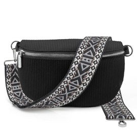 Artvall - Shoulder Bag Cord Bag Handbag Soft Corduroy Bag Bum Bag Small with Shoulder Strap Design Bag Strap Removable Adjustable Strap Crossbody Bag Waist Bag Women with Zip, Black (sign black |