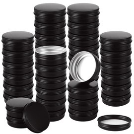 LDXDRU 50 Pack 2oz Metal Tin Cans, Round Small Tins with Lids, Tin Containers With Lids for Candles Salve Cosmetic Lip Balm Candies Food Storage, Black