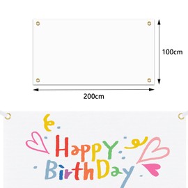 Set of 2 White Banner 200 x 100 cm Large Empty Banner Design Yourself with Eyelets for Birthday Coming of Youth Banner Blank with 6 m Hanging Rope Abi Poster Banner for Party Parties DIY Painting
