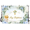 MEHOFOND 7x5ft Blue Boys Baptism Decoration Backdrop My Baptism Angel