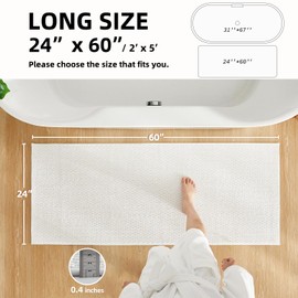 Bathroom Runner Rug, Long Bath Mat Washable Thin Quick Dry Low Pile Bathroom Runner Rugs 24 x 60 Non Slip, White 24"x60"