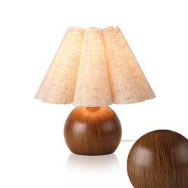 Small Farmhouse Cute Table Lamp for Bedroom, Wood Grain Vintage Table Lamps for Bedroom Nightstand, Cute Mini Bedside Table Lamps for Small Spaces with Scalloped Shade for Bedroom, Living Room