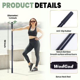 Yoga Stick, Sturdy 5 ft Natural Bamboo Stretching Stick for All Fitness Levels,Premium Stretch Stick with Comfy Grips, Posture Corrector, Balance Support Stick, Flexibility/Exercise Stick