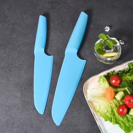AILUROPODA Nylon Knife, 2-Piece Plastic Kitchen Knife for real cooking and Cutting Pizza, Cakes, Bread, Fruits, Veggies Durable Nylon Kitchen Knife for kids，Blue