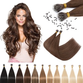 SEGO Nano Tip Hair Extensions Human Hair, Nano Beads Balayage Seamless Highlight Pre-bonded Extensions for Women, 0.7g/strand, 50 strands 35g/pack -22 Inch#04R Medium Chocolate Brown