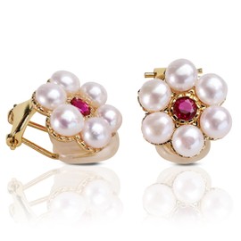 MUFANYOYO Natural Freshwater Cultured Pearl Earrings, 4-5mm White Pearls Floral Design with Zirconia Center, 18K Gold-Plated Studs, Anniversary Birthday Party Gift