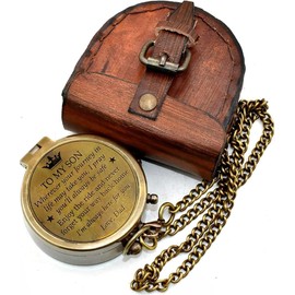 Nautical Hut to My Son I Pray You'll Always Be Safe Love Dad Brass Antique Compass with Leather Case Unique Gift for Son Graduation Day Gift Birthday Gift Baptism Day Gift Inspirational Gift