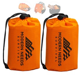MODERN NEEDS Emergency Sleeping Bag – Thermal Blanket & Bivy Sack | Waterproof, Windproof, Tear-Resistant Shelter Emergency Blanket for Outdoor Use | 2 Pack