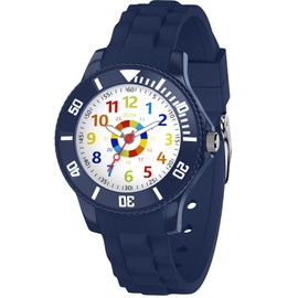 Ayybboo Children's Watch Boys Girls Learning Watch Children Analogue with 3ATM Waterproof Soft Strap Easy to Read 4-12 Years, blue, Modern