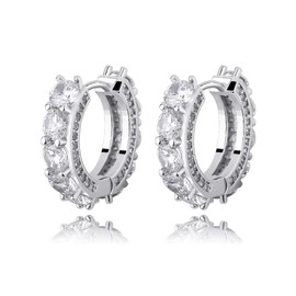 TOPGRILLZ Gold Hoop Earrings 14K Gold Silver 5A+ Diamond Cubic Zirconia Hoop Huggie Earrings Cartilage Hypoallergenic Hoop Cuff Earrings For Men Women(Two Lateral Inlay Silver)