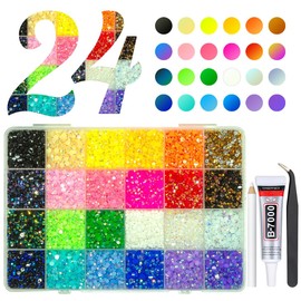 qiipii 20000PCS 24 Color Jelly Resin Rhinestones w B7000 Jewelry Glue 3mm 4mm Flatback Rainbow Stones Non-Hotfix Colorful AB Gems Diamonds Charms for Nails Eyes Face Makeup Beuaty Crafting Tumblers