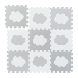 Relaxdays Cloud Pattern Puzzle Mat, 18 Pieces, Made of Non-Toxic EVA Foam, 91.5 x 91.5 cm, White/Grey