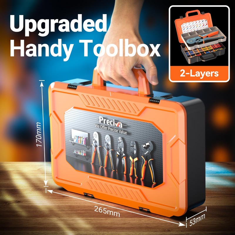 Preciva Ferrule Crimping Tool Kit, Self-Adjustable Ratchet Crimper for AWG