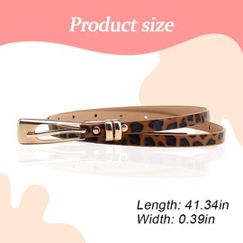 Leopard Print Belts for Women Ladies Brown Thin Faux Leather Belt for Pants Dress Adjustable High Waist Belt for Jeans Skinny Leather Belt Fashion Women Buckle Belt Vintage Leopard Belt with Holes