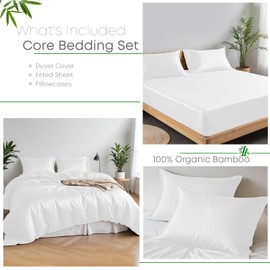 LINENWALAS 100% Organic Bamboo Small Double Core Bedding Set for 4ft Bed, Soft Silk Cooling Luxury Bamboo Complete Bedding Set with Deep Pocket Fitted Sheet and Pillowcase (Small Double, White)