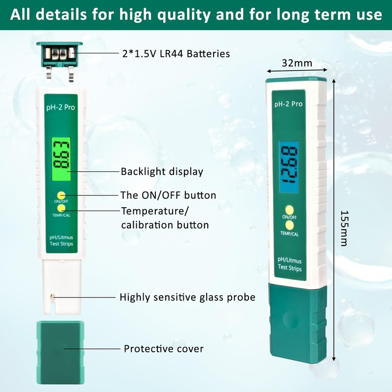 Homcoice pH Meter Digital pH/Litmus Test Strip/Temp Multifunction pH Tester,