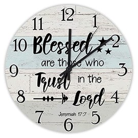 godblessign Blessed are Those Who Trust in The Lord Clock Bible Verse Wall Religious Quote Art Wooden Christian Inspirational Saying Rustic Wood Thanksgiving for Her