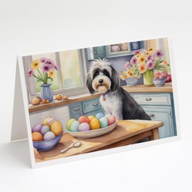 Caroline's Treasures DAC6913GCA7P Decorating Easter Tibetan Terrier Greeting Cards Pack of 8 Blank Cards with Envelopes Whimsical A7 Size 5x7 Blank Note Cards