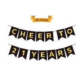 CHEERS TO 21 YEARS Banner, Pre-Strung, Black Gold 21st Birthday and Anniversary Party Decorations, Happy 21st Birthday Banner, Twenty-one Anniversary Party Banner, 21 Year Old Blessed & Loved Banner