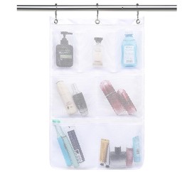 GYEUKHAM - Organizador de ducha de malla colgante para baño, de secado rápido portátil con múltiples bolsillos para jabón, champú y cruceros, almacenamiento de baño que ahorra espacio, color blanco